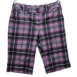 Nike Golf Shorts Womens Size 4 Plaid Dri Fit Bermuda Tour Performance Pink Black